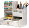 Hggzeg Schreibtisch-Organizer mit Schublade, vielseitig einsetzbar, Stifthalter, für Schreibwaren, Schreibtisch-Aufbewahrungsbox für Zuhause, Büro und Schule, PB17, Weiß