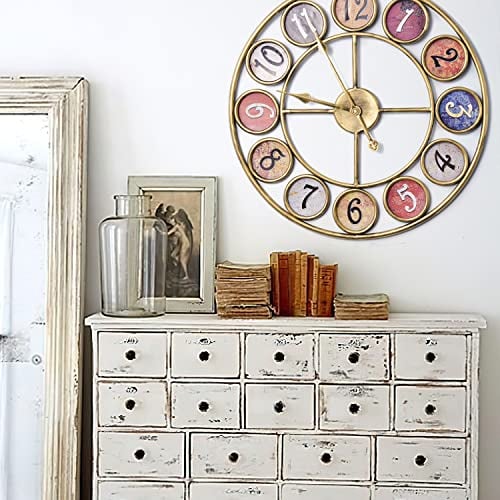 Yumyolk Große Vintage Wanduhr Retro XXL Antike Metall Uhr Edelstahl Groß Shabby Chic römische Ziffern Gross für Wohnzimmer Wand Ø 58cm (Metall Bunt)