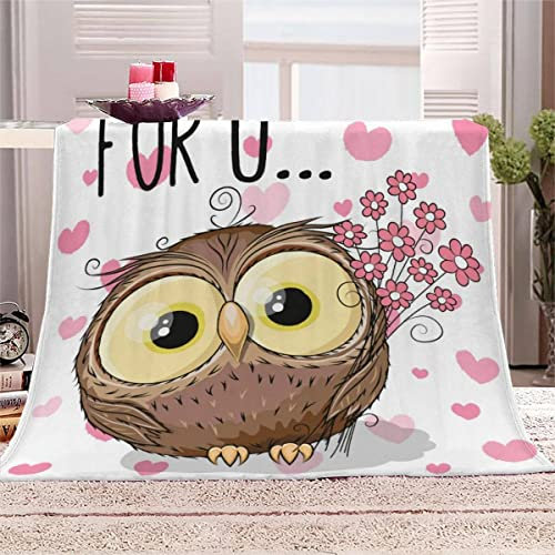 Decke 150x200 cm Cartoon-Eule Kuscheldecke Flauschig 3D Digitaldruck Weiche Warme Mikrofaser Flanelldecke Süße Tiere Motiv Wohndecke Sofadecke Couchdecke Blanket für Erwachsene