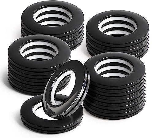 WCIC 16 Stück Vorhangösen, 40 mm, römischer Ring, Innendurchmesser (1-9/16 Zoll), Nanoskalig, geräuscharm, Duschvorhangringe für Gardinenstange, Kunststoffvorhang, Ösen-Set, Schwarz