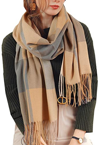 HYUET Winter Pashmina Schal Schal Damen Plaid Elegant Lange Weiche Warme Wickelschals Tartan Tartan Wrap Strickschal Winter Poncho Stola Pashmina für Damen Herren,Gelb,65 * 185 cm