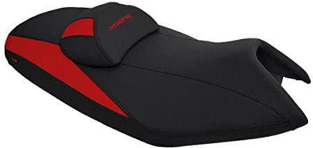 Moto Discovery Sitzbankbezug kompatibel mit Kymco Xciting 300/500 2005-2017 schwarz/rot mit schwarzen Nähten und rotem Logo