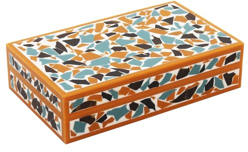 Handicrafts Home Handmade Mosaic Collection Decorative Jewelry Box Organizer – Keepsakes, Trinkets, and Home Decor – Antique Coffee Table Storage, Memory Box, Farmhouse Style Decor Gold, 10x6x2.5