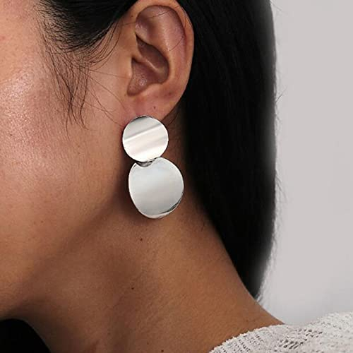 Aneneiceera Boho Runde Geschwungene Ohrringe Ohrstecker Doppelscheibe Silber Vintage Matte Farbe Scheibe Tropfen Ohrringe Leichte Geometrische Erklärung Prom Ohrringe Schmuck Für Frauen Und Mädchen