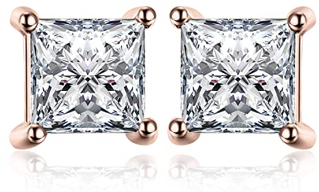 JewelryPalace Prinzessschliff 0.8ct Zirkonia Ohrstecker Silber 925 Damen, Braut Schmuck Set, Ohrringe Silber Quadrat Mädchen Edelstein, Ohrstecker Silber Klein mit Stein Geschenk Frauen Rosegold