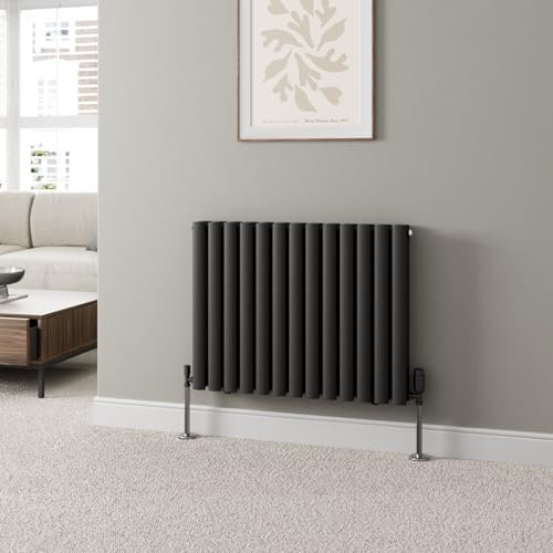 DuraTherm® 600 x 780mm Black Horizontal Designer Radiator Double Column Oval Tube Modern Central Heating Panel Bathroom Radiators
