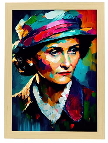Nacnic Poster Coco Chanel in voller Farbe Fotostil. Cartoon-Illustrationen berühmter Persönlichkeiten der Geschichte. Innenarchitektur und Dekoration. A3 mit Leichtholzrahmen.