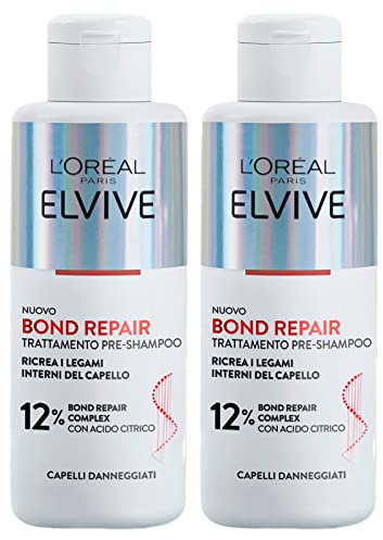 L'Oréal Paris Elvive Bond Repair Trattamento Pre-Shampoo Per Capelli Danneggiati Formula con 12% Acido Citrico Ricostruisce e Fortifica - 2 Flaconi da 200ml