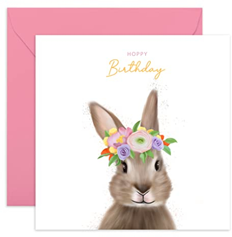 Central 23 Hasen-Geburtstagskarte für Mädchen - Hoppy Birthday - niedliches Tier, florales Kaninchen, Geschenke für Frauen, lustig, mit lustigen Aufklebern