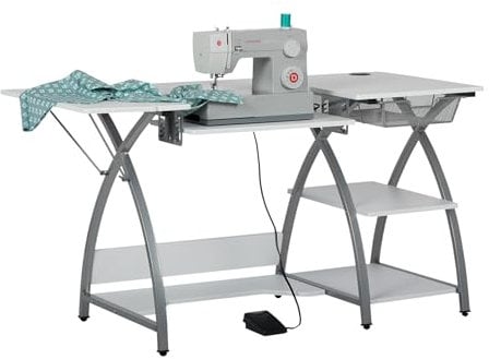 Sew Ready Comet Plus Nähtisch mit Netzschublade und Ablagen, Silber/Weiß