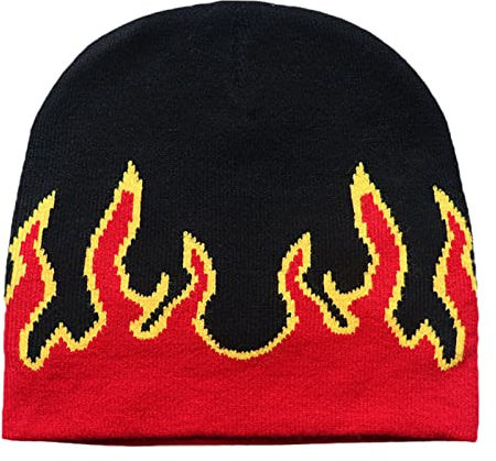 LeeCAE Flame Beanie Y2K Beanies Fire Flame Beanie Knit Beanie Hat Skullies Beanie Slouchy Beanie Flame Skull Cap Graphic Beanie, rot, Einheitsgröße