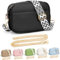 YILCER Umhängetasche für Damen, kleine Leder-Crossbody-Tasche für Damen, Kamera-Handtasche, Pom-Pom-London-Taschen, Schultertasche mit wechselbarem Gitarren-breitem Gurt (2 Schultergurte), B-schwarz,