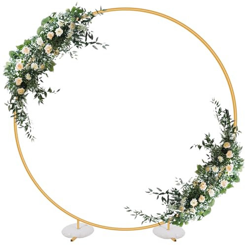 MSKIRA 2M/ 6.6ft Round Balloon Arch Stand Stability & Durability Metal Circle Balloon Arch Kit Garland Frame for Indoor and Outdoor Party Wedding Chirstmas Decorations (Gold)