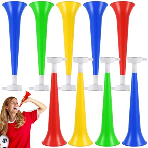 10Pcs Stadium Horns - Loud Sturdy Plastic Trumpets for Sports Events, Parties and Celebrations | Vuvuzela-Style Noise Makers for Crowd Cheering, Graduation, Parades, Birthday Parties (Random Colors)