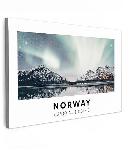 MuchoWow© Leinwand Groß 120x80 cm XXL Deko Schlafzimmer Aesthetic Leinwandbilder Wohnzimmer Gemälde Foto Geschenk Living Room Decoration Norwegen - Nordlichter - Berge
