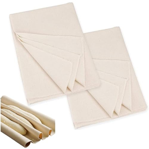 Fopytu 2 Stück Bäckercouch und Proofing-Tuch, Baumwollstoff zum Brotteigbacken, Formwerkzeug für Baguettes, Brote, Ciabatta, French Bread Couche