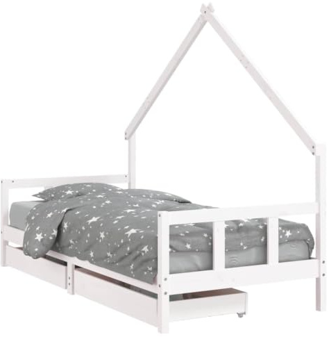 vidaXL Kinderbett mit Schubladen Weiß 90x200 cm Massivholz Kiefer
