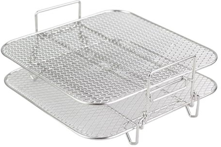 PPbreken Olla para Freidora de Aire de Acero Inoxidable, Rejilla de Doble Capa, Parrilla para Asar Cuadrada VersáTil, Soporte para Freidoras de Aire 5QT/5.7QT/6.8QT