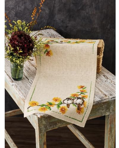 Permin Tischläufer Kreuzstich Stickpackung Butterblume und Haussperling Zählmuster