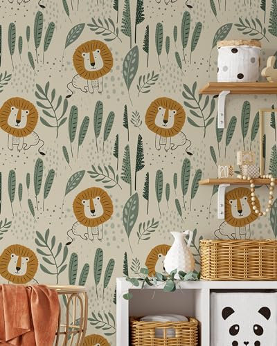 Tropische Kinder-Tapete, abnehmbar, selbstklebend, groß, Dschungeltiere, Baumzweig, Wandaufkleber, Safari, Löwe, Leopard, Tiger, Wandaufkleber, Baby, Kinderzimmer, Spielzimmer, Wanddekoration, 45 x