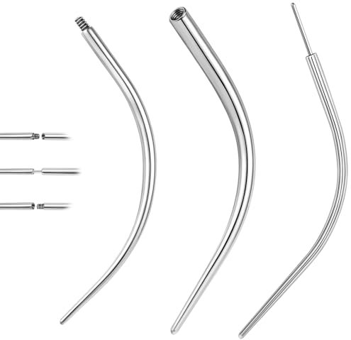 BodyAce Titanium Curved Piercing Taper, 14G 16G 18G 20G Threadless Piercing Stretching Kit Screw On Insertion Pin, Curved Assistant Tool for Ear/Nose/Belly/Lip/Eyebrow [16G(1.2mm) Mix]
