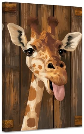 ZXHYWYM Giraffen Wandbild Kinderzimmer lustige Tiere Giraffen Poster niedlicher Tierdruck auf Leinwand hübsche Kinder Wanddekoration mit Rahmen (B (30.00 x 45.00 cms))