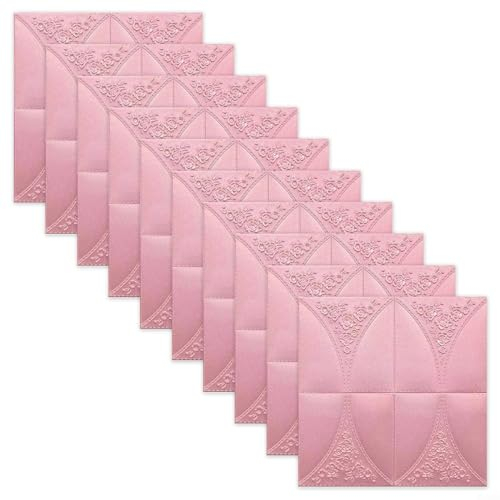 10 Stück 3D-Wandpaneele, 35 x 35 cm, selbsthaftende Wandfliesen, selbstklebende wasserdichte PE-Schaumstoffplatte, Wandaufkleber für Küche, Bad, Wohnzimmer (Rosa), 2W3I15U02DPI26LP109643TM2702