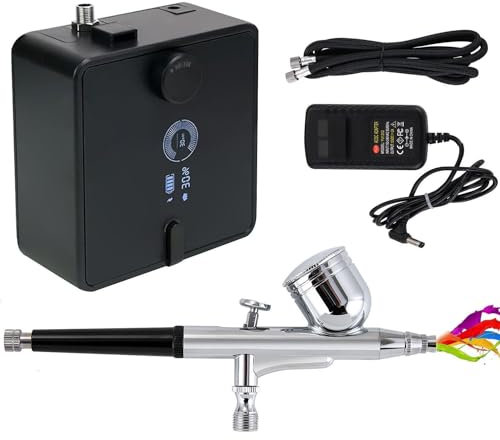 AUTUMFLATGAO 30PSI Dual Action Airbrush Kit, Air Brush with Spare Nozzle Needle and Compressor, For Painting, Artistry, Modeling, Makeup, Nails, Cake Decorating