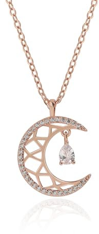 Meissa Collier pendentif lune pour femmes Collier plaqué or rose avec breloque lune en forme de croissant et diamants Collier pendentif mariage, Or rose