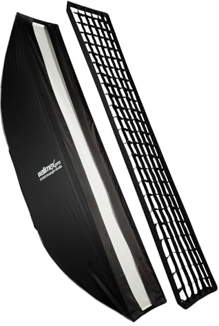 Walimex pro Studio Striplight Softbox 40 x 180 cm, girevole a 360°, montaggio semplice grazie alla funzione ombrellone, con griglia, maschera, adattatore Bowens e borsa per il trasporto, ideale per la