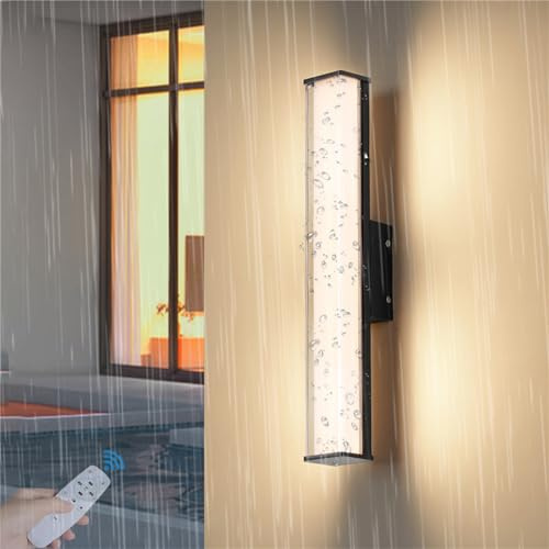 LED Lange Villa Wandleuchte Dimmbar Außenwandleuchten mit Fernbedienung Wasserdicht IP65 Wandlampe Innen Aussen Schwarze Wandbeleuchtung Porch Gärten Terassenbeleuchtungen (Dimmbares Licht,90CM)