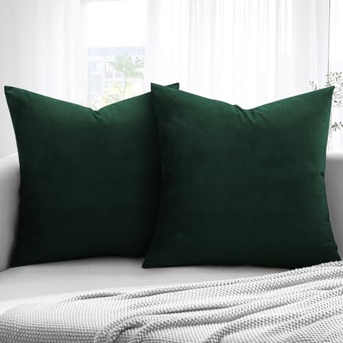 Aspire Homeware Velvet Cushion Covers 45 x 45cm Set of 2 Dark green Decorative Square Throw Pillow Cases for Sofa Bedroom Living Room and Sofa