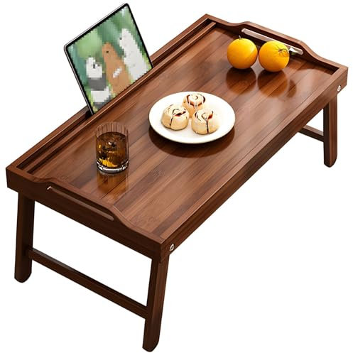 Plateau Lit Pliant Bois, Support Ordinateur Portable, Table de Lit pour Étude, Lecture et Écriture (Brown, 60x35x28cm)