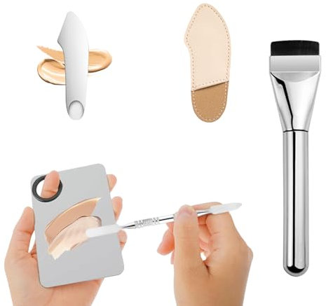 Palette per Miscelazione del Trucco, Spatola Cosmetica, Tavolozza Cosmetica in Acciaio Inox Professional con Pennello per Fondotinta per Mescolare Fondotinta