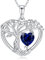 LOCIBLO Tree of Life Necklaces for Women 925 Sterling Silver Heart Pendant White Gold Blue Synthetic Sapphire Necklace September Birthstone Jewellery for Her, 18+2