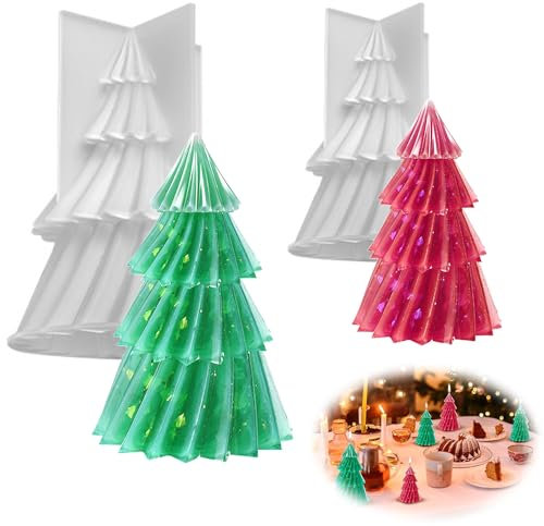 2 Stück Christmas Silicone Mould 3D Weihnachtsbaum Kerzengießform Silikonform Kerzenform Weihnachten Für Die Herstellung Von Kerzen Weihnachten Party Dekoration, Duftkerzen, Ornamente, Geschenke