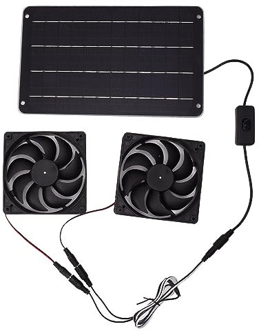 GRCFUMO Ventilador de energía solar de 20 W, kit de ventilador de panel solar, kit de ventilador dual solar de 12 V, ahorro de energía eficiente con interruptor para casa de