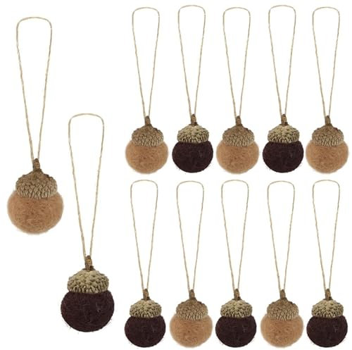 YGCHEN Filz Eichel Anhänger Weihnachten Deko Filzanhänger Herbstdeko Christbaumschmuck Weihnachtsanhänger Eicheln Aufhängen für Weihnachtsbaum, Kaminsims, Wand, Heimdekoration 12 Stück