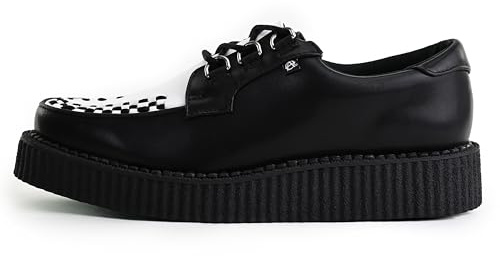 T.U.K Anarchic Creeper Mens & Womens Leather Shoes - Colour Black White Leather - Punk Rock Platform Goth Shoes - Brothel Creepers - Wedge Lace Up Shoes T2341 - Size UK M9-W10