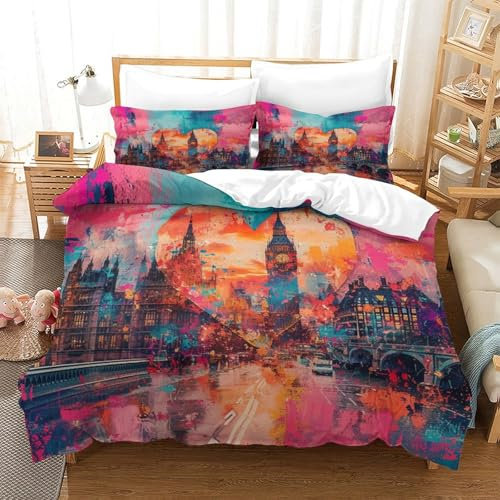 RWOODSRTR Der Big Ben in London Bettbezug Set Bettwäsche Set Kinderbettwäsche Reißverschluss Mit Kissenbezug Betten Set Für Jungen Und Mädchen, Kinder Single(140x200cm)