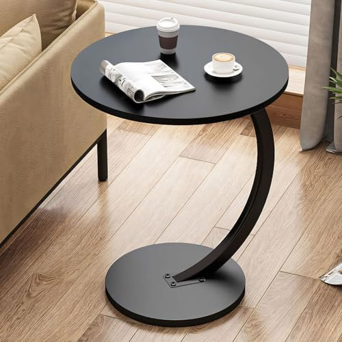 Gemsaya Beistelltisch C Form, Schwarz Runder Holz Tisch mit Metallgestell, Mobiler Sofatisch Tischplatte Durchmesser 40cm, Höhe 62cm, Moderner Rund Couchtisch Klein für Wohnzimmer, Schlafzimmer