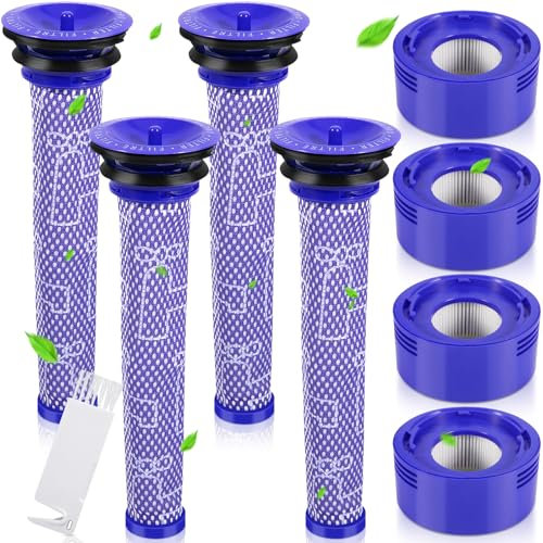 ROELLY Set Filtri Aspirapolvere per Dyson V7/V8 Animal,Absolute,Motorhead con 4 Pre-Filtri,4 Filtri HEPA Post,1 Spazzola,Lavabili e Riutilizzabili,Sostituire le parti #965661-01 & 967478-01