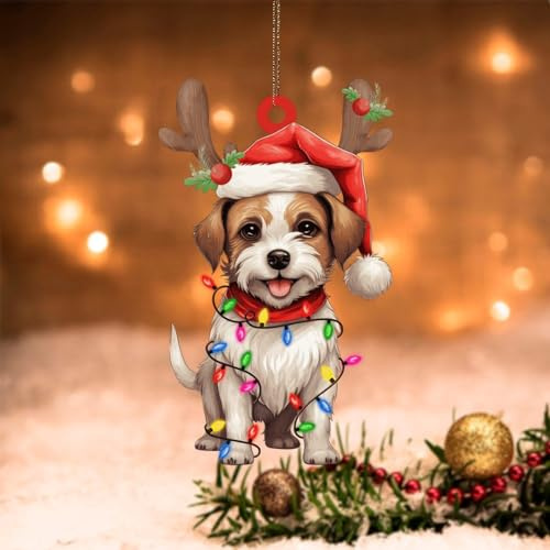 Swavecat 2D Printing Acrylic Ornament Jack Russell Terrier Acrylic Ornaments for Xmas Jack Russell Terrier Dog Lanterns Christmas Antlers Ornament 5in Christmas Tree Decoration Keepsake