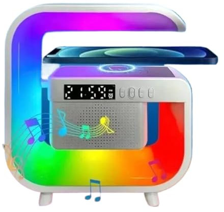 EBILUN Multifunction LED Lamp Smart Bluetooth Speaker Wireless Charger RGB Alarm Clock Night Light (White)