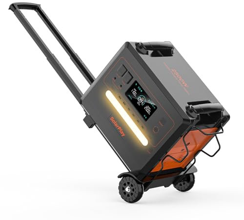 SOLARPLAY Tragbare Powerstation 2500W, 2300Wh Solargenerator mit Anhänger, LiFePO4 Akku,12 Anschlüsse, 230V USV, Portable Power Station für Outdoor Camping, Wohnmobil-Reisen (Q2402M)