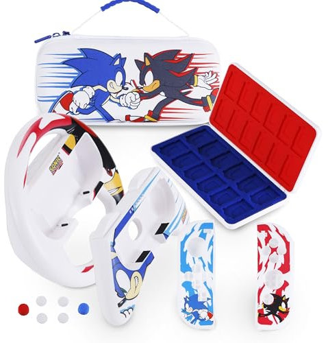 Custodia per Nintendo Switch Sonic VS Shadow, custodia protettiva da trasporto con impugnature per controller, impugnature per pollice, volante, custodia a cartuccia bifacciale, custodia da viaggio