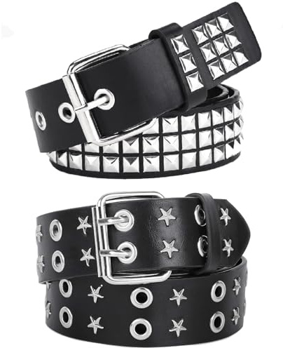 PRVCFZ 2 PCS Studded Punk Emo Goth Belt, Fashion Gothic Leather Rock Belt With Pyramid Rivets for Jeans Rockwear Women/Men Gothic Accessories
