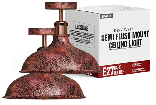 LEDSone 2 Pcs Ceiling Light semi Flush Mount Light Fixture Metal Dome Shade Ceiling Pendant Light Fitting for Restaurants Offices and Any Other Stylish Places
