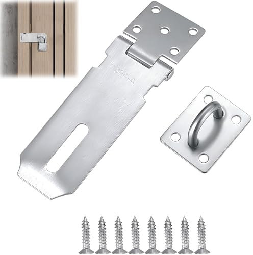 Vorhängeschloss Haspe,4 Zoll Torschloss Haspe mit Schrauben,überfalle,Edelstahl Sicherheitsüberfalle,Kellerschloss,Schloss für Schrank,geeignet für Kellertür Tür Fenster Schrank (Silber)