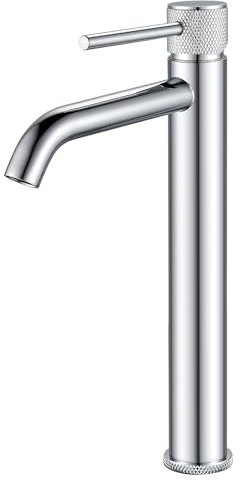 Wasserhan Bad Hoch Waschbecken Armatur Waschtischarmatur Einhebelmischer Einhand Mischbatterie Chrom, Runder Waschtisch-Armatur, Wasserhähne Bad Edelstahl, G3/8
